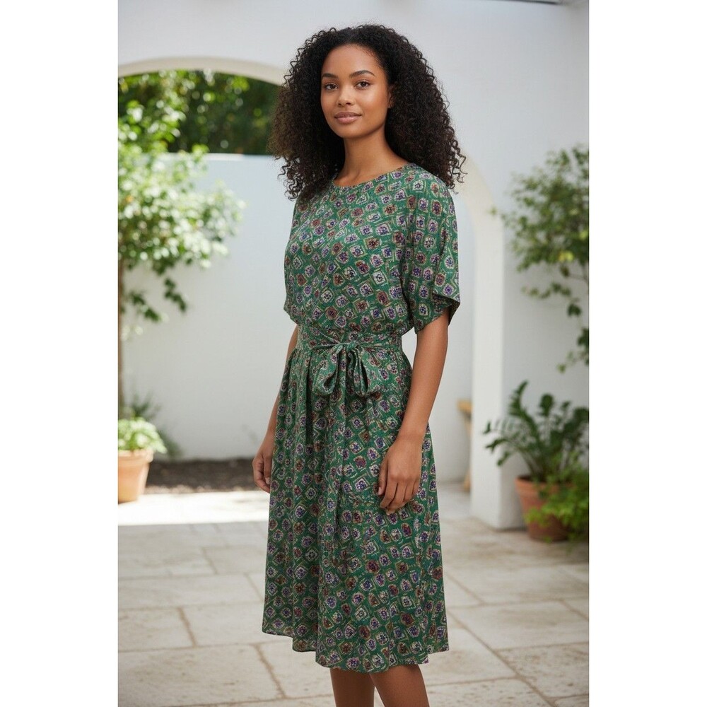 Vintage Ms Chaus Green With Multicolor Repeating Geometric Floral Size 14 NWT